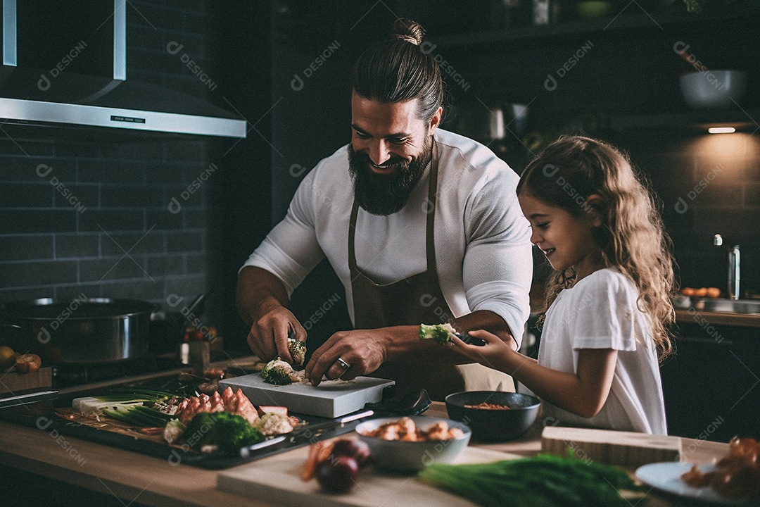 Pai e filha cozinhando o jantar