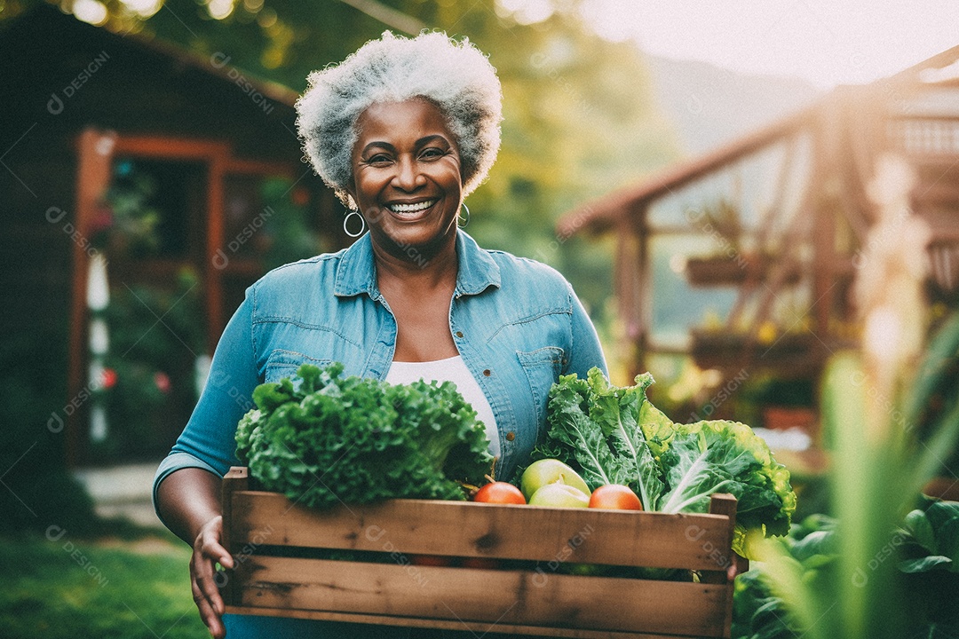 Sorrindo aposentado segurando uma caixa de madeira