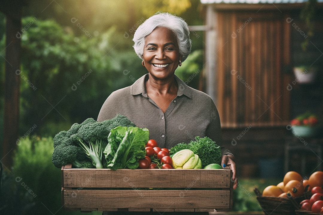 Sorrindo aposentado segurando uma caixa de madeira