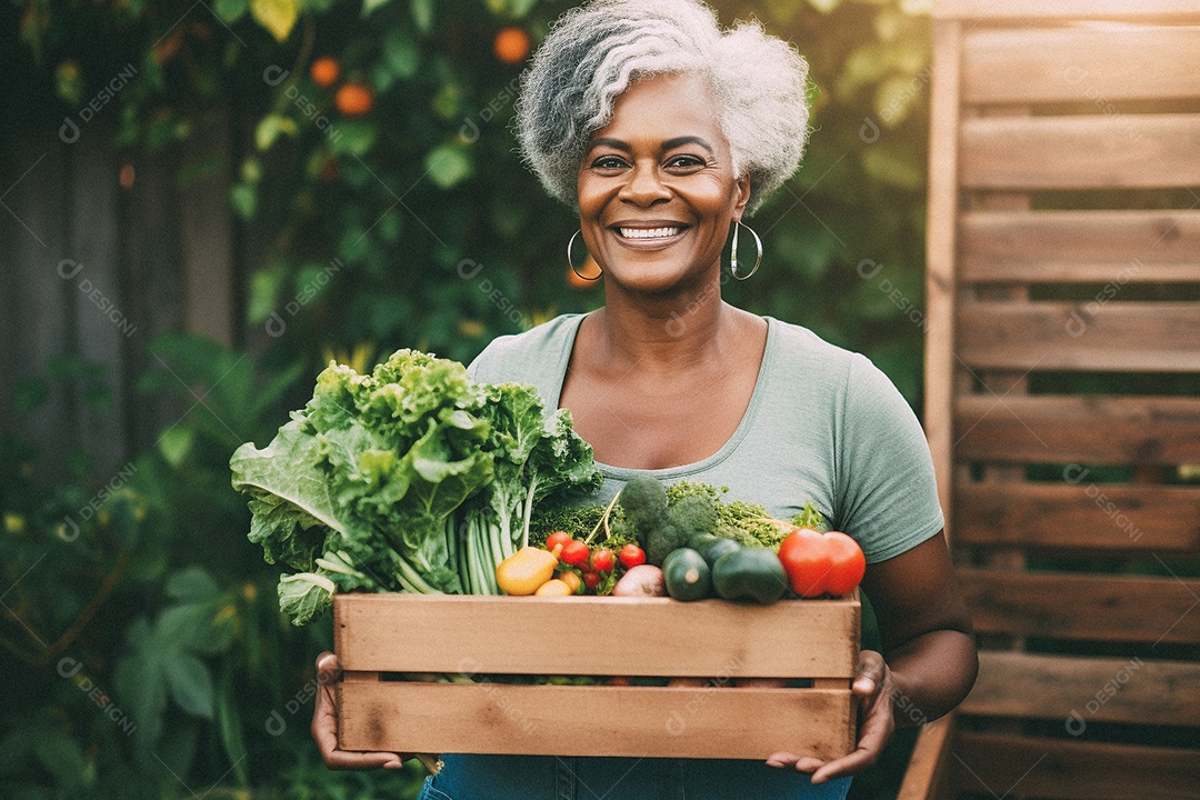 Sorrindo aposentado segurando uma caixa de madeira