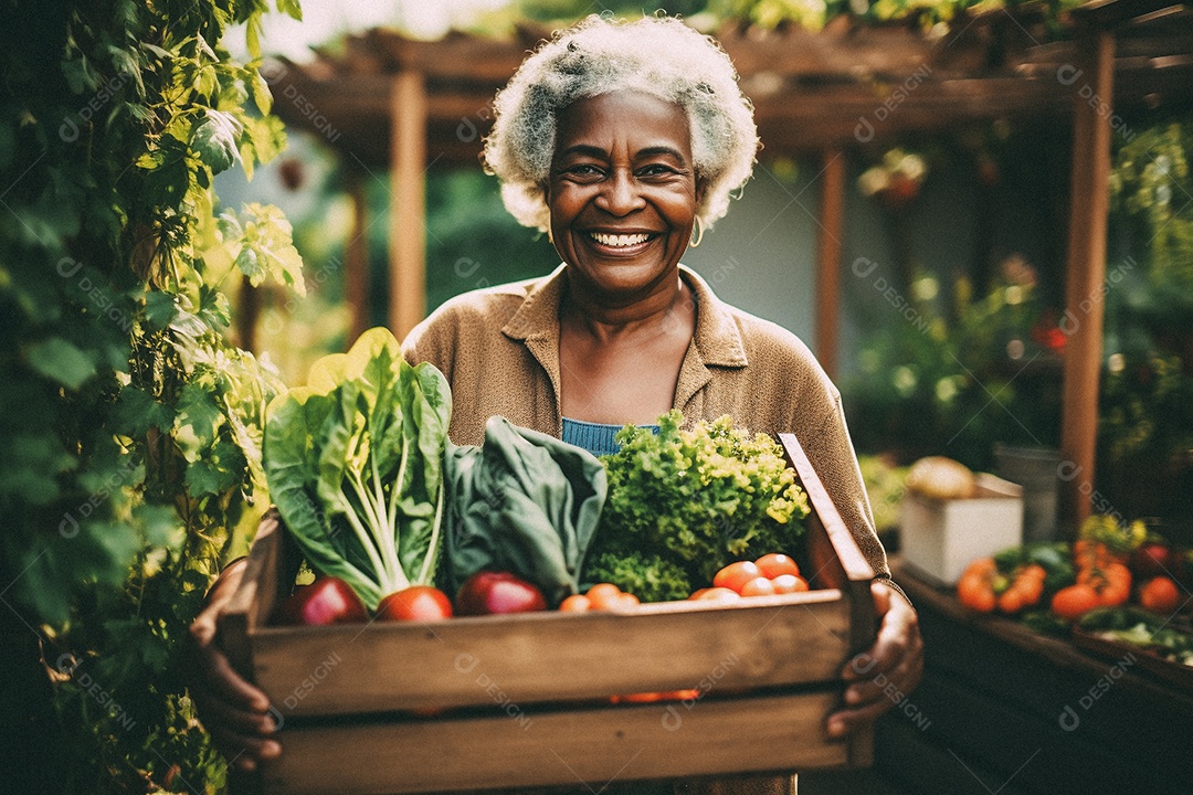 Sorrindo aposentado segurando uma caixa de madeira