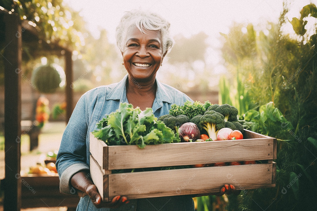 Sorrindo aposentado segurando uma caixa de madeira
