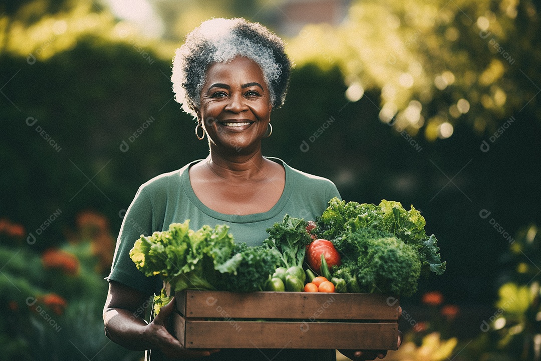 Sorrindo aposentado segurando uma caixa de madeira