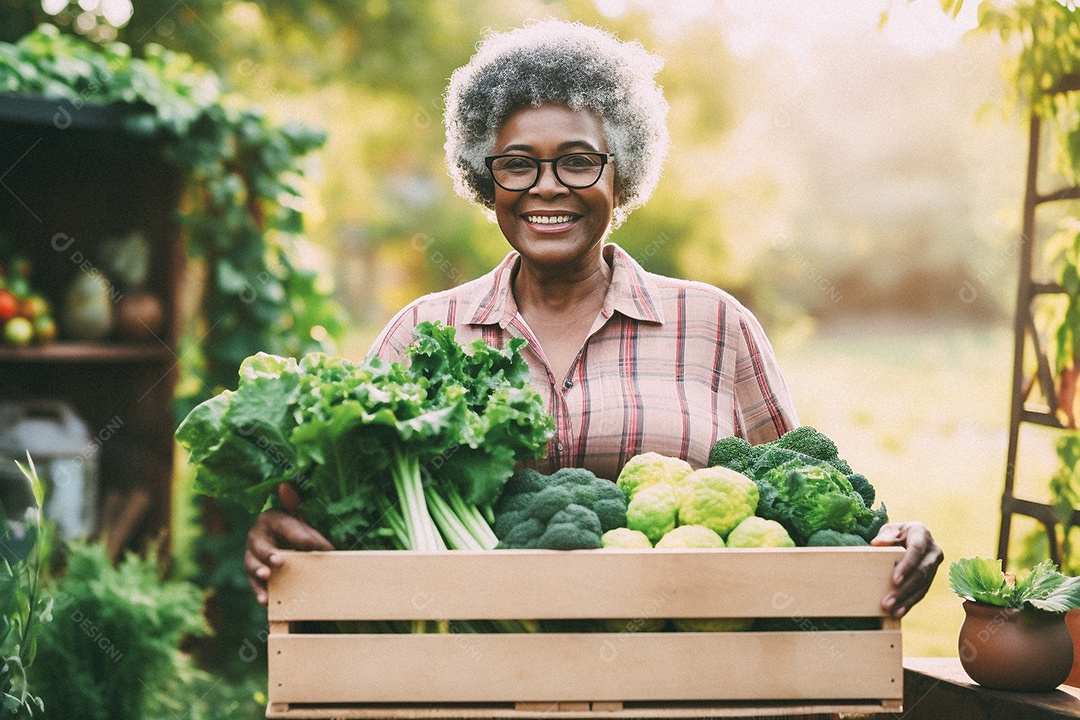 Sorrindo aposentado segurando uma caixa de madeira