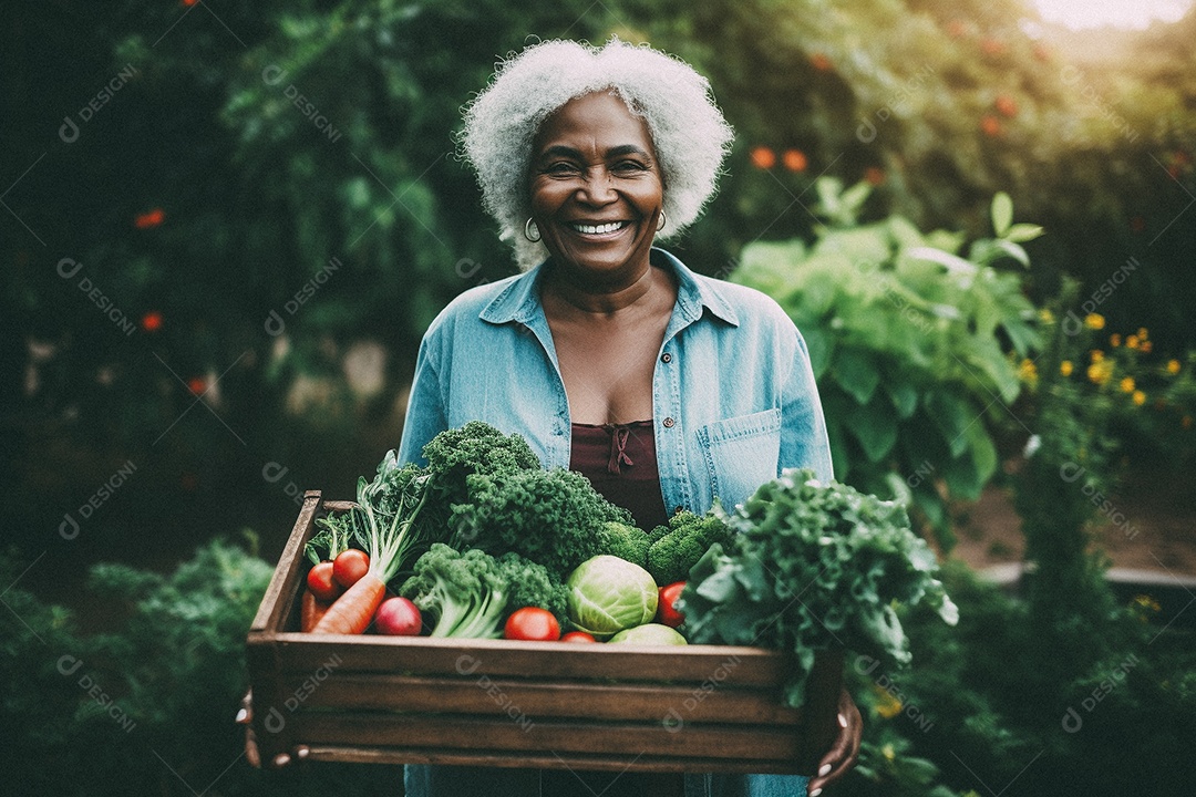 Sorrindo aposentado segurando uma caixa de madeira