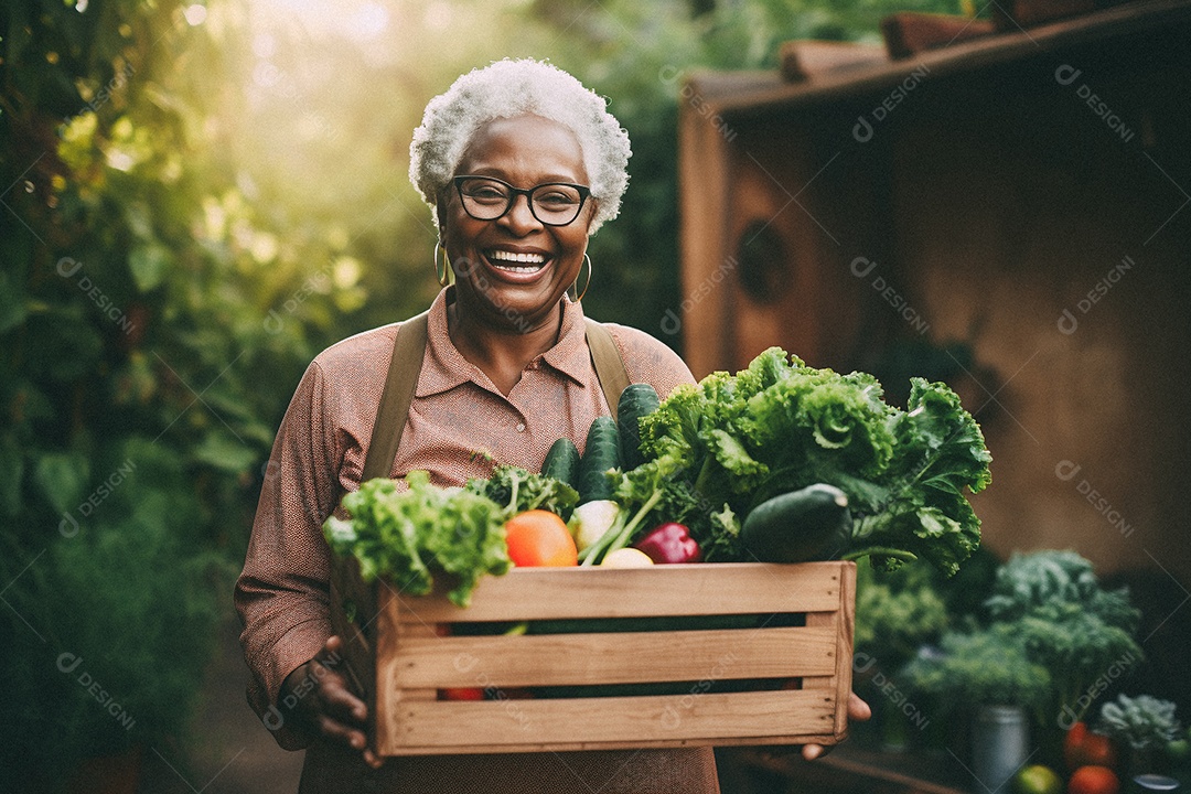 Sorrindo aposentado segurando uma caixa de madeira