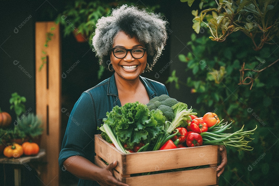 Sorrindo aposentado segurando uma caixa de madeira