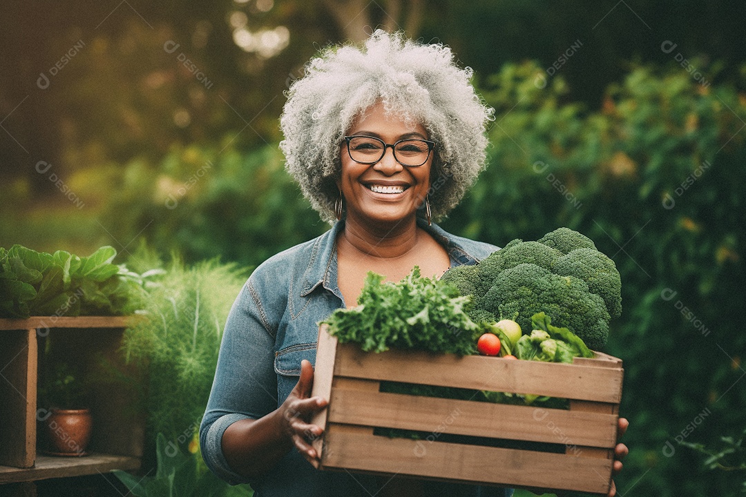 Sorrindo aposentado segurando uma caixa de madeira