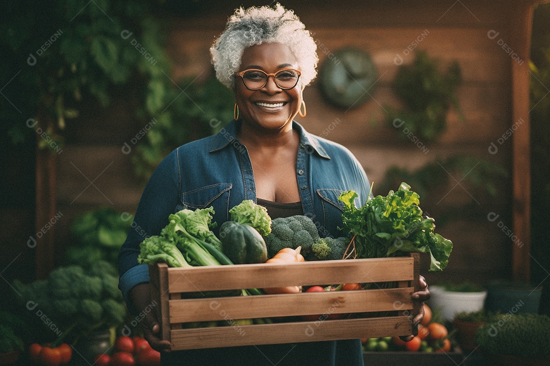 Sorrindo aposentado segurando uma caixa de madeira