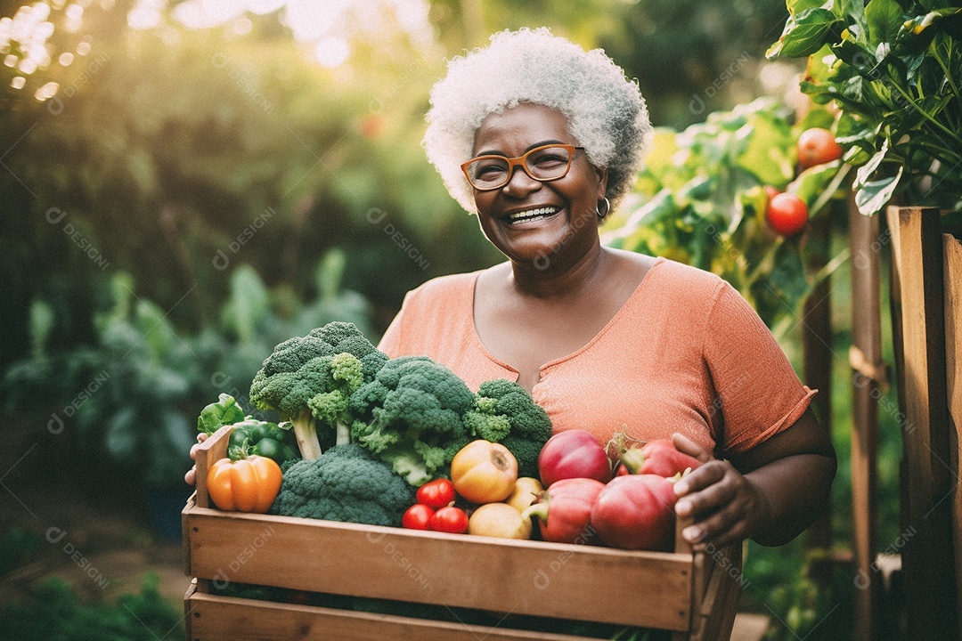 Sorrindo aposentado segurando uma caixa de madeira