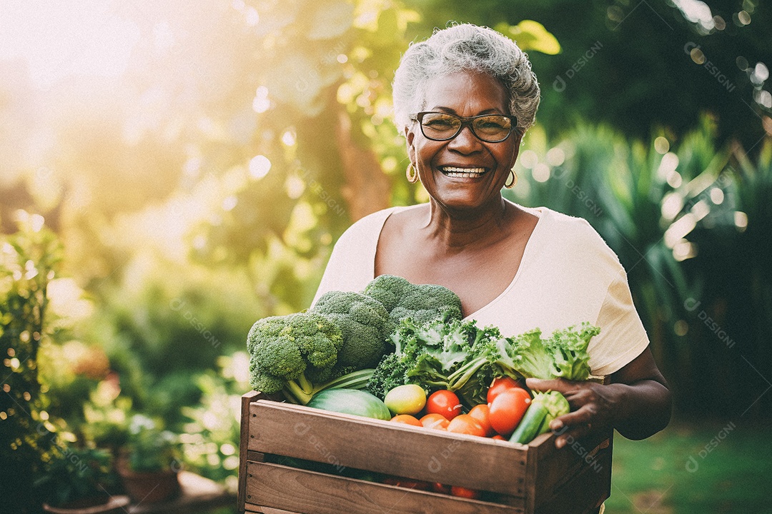 Sorrindo aposentado segurando uma caixa de madeira