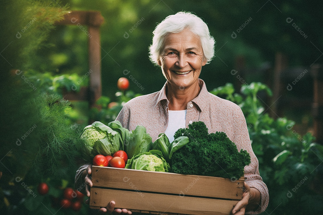 Sorrindo aposentado segurando uma caixa de madeira