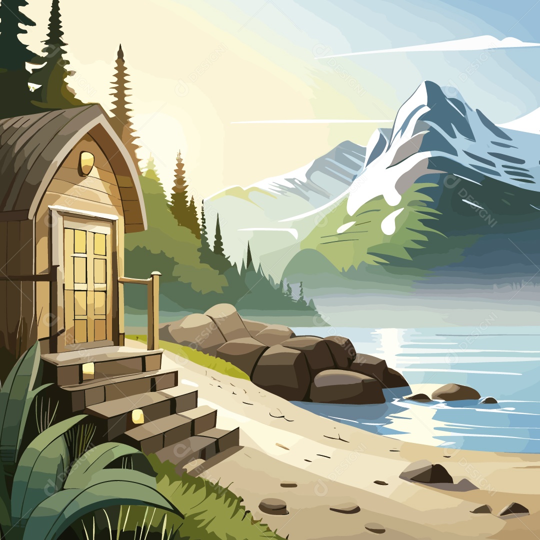 Linda Paisagem da Natureza Ilustração Vetor EPS