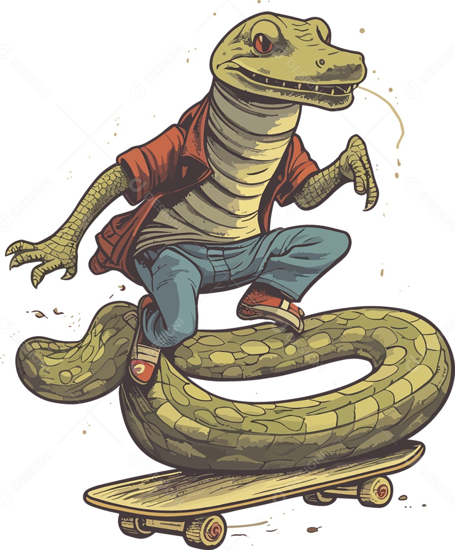 Cobra Andando de Skate Ilustração Vetor EPS