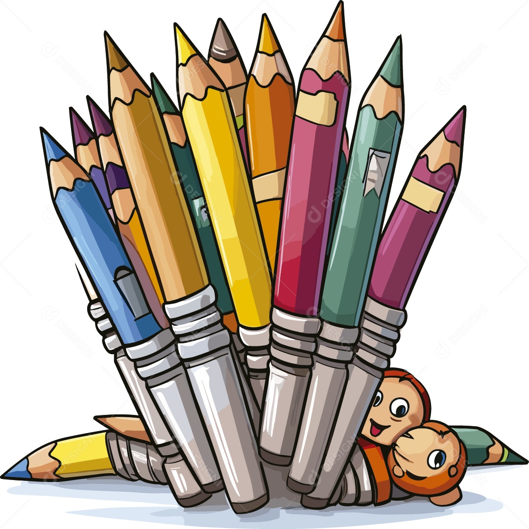 Desenho de Vários Lápis de Cores Vetor EPS