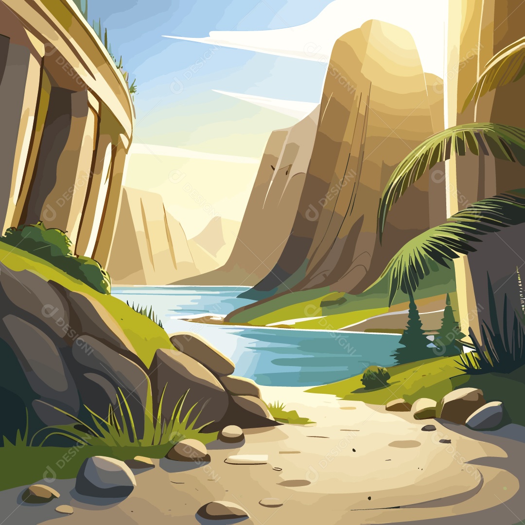 Linda Paisagem da Natureza Ilustração Vetor EPS