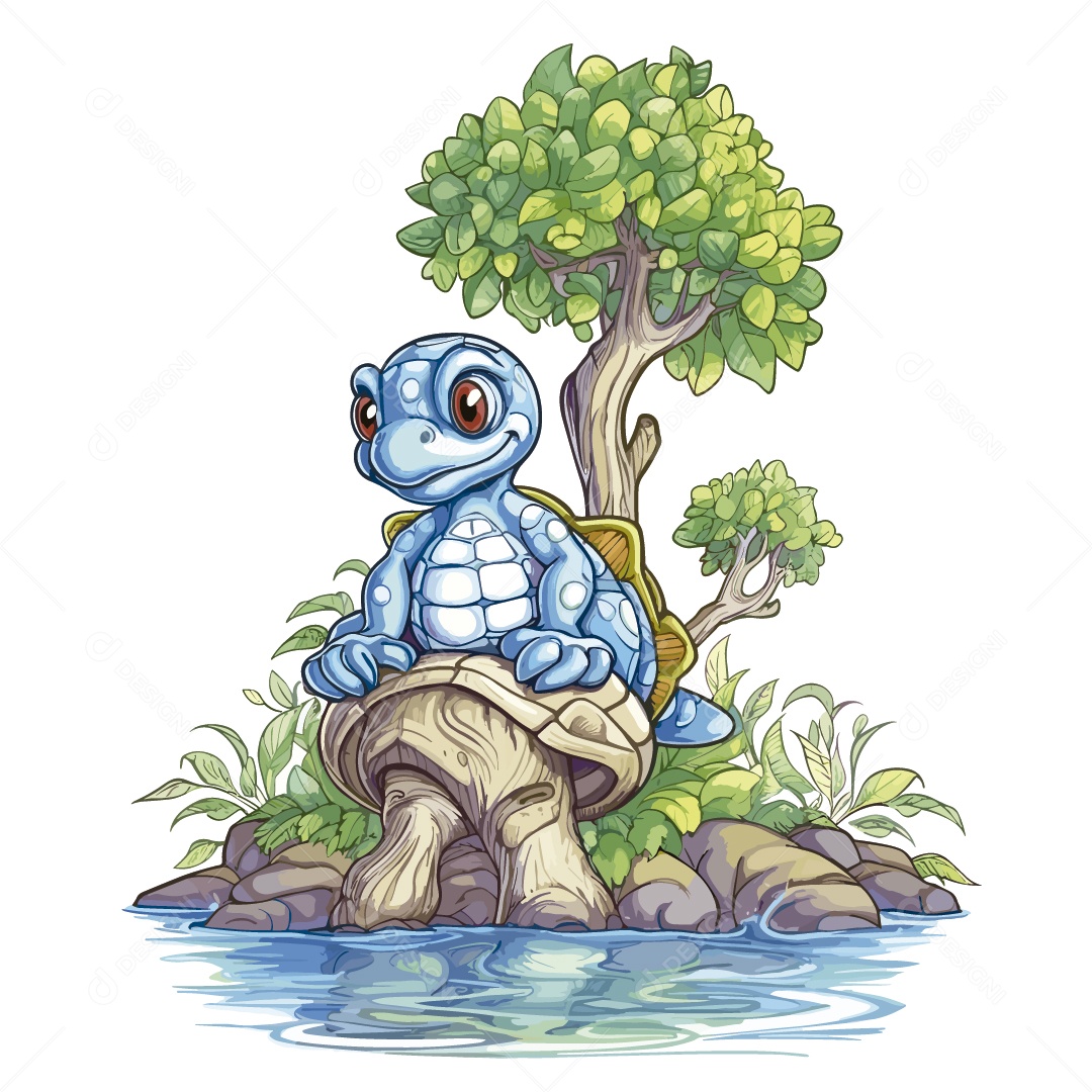 Tartaruga Sentada Ilustração Vetor EPS