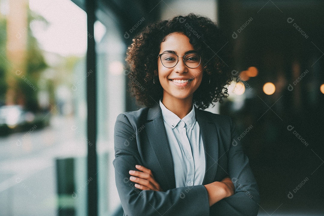 Mulher que está sorrindo e cruzando os braços