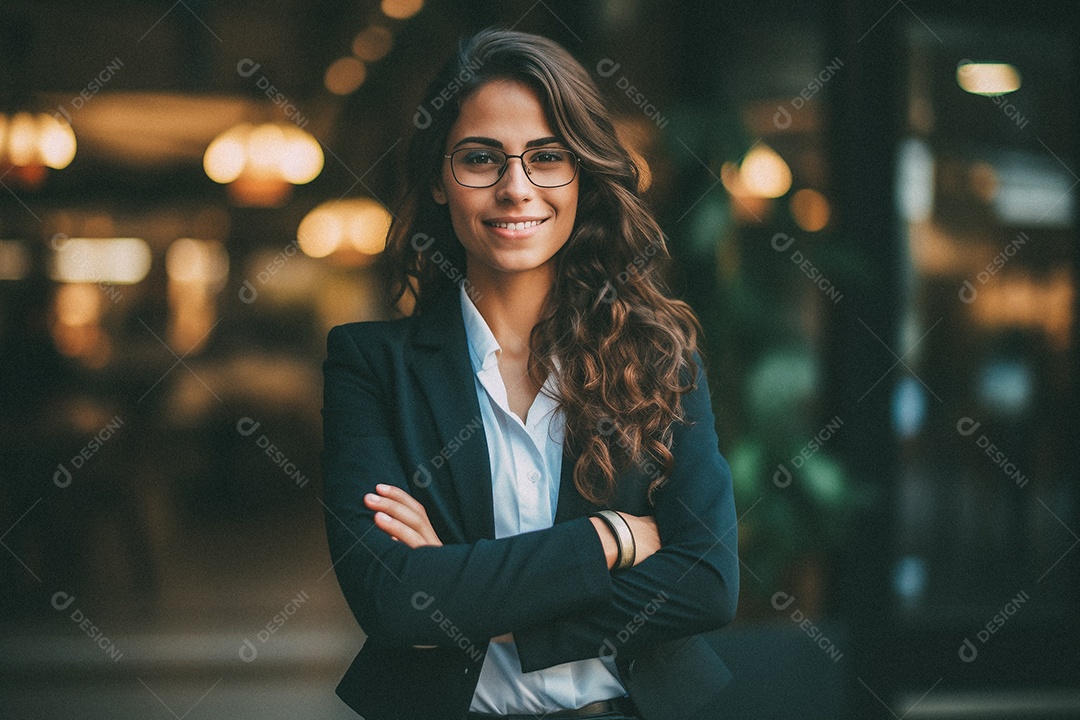 Mulher que está sorrindo e cruzando os braços