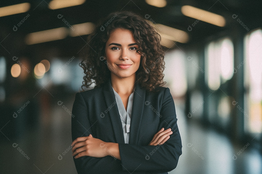 Mulher que está sorrindo e cruzando os braços