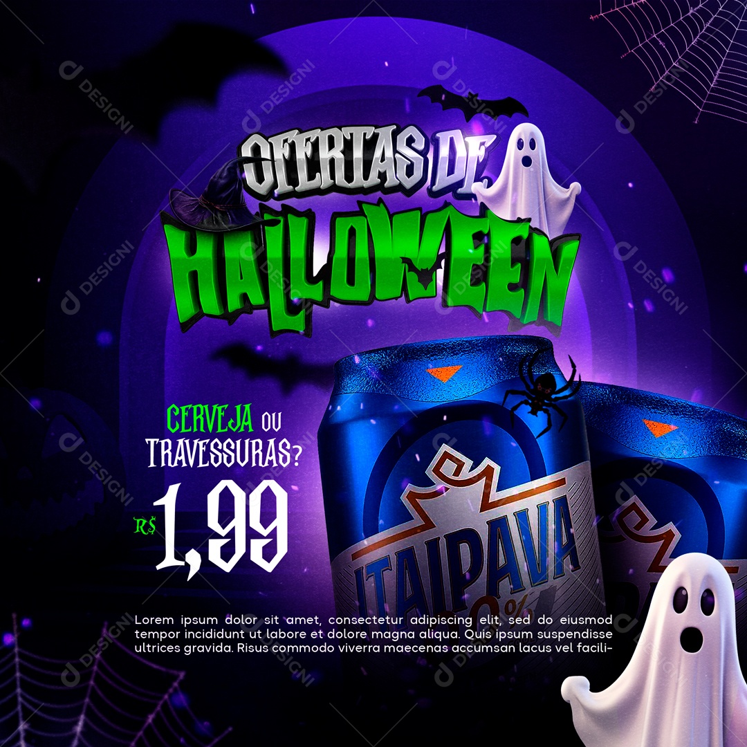 Social Media Ofertas De Halloween Cerveja Ou Travessuras PSD Editável