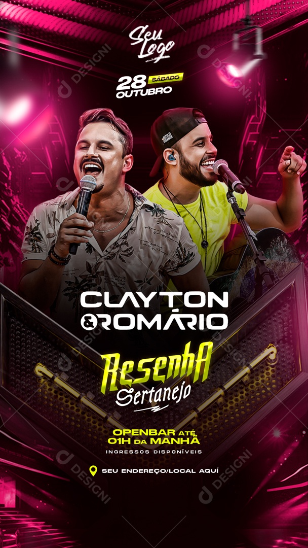 Social Media Flyer Story Clayton e Romário Resenha Sertanejo PSD Editável