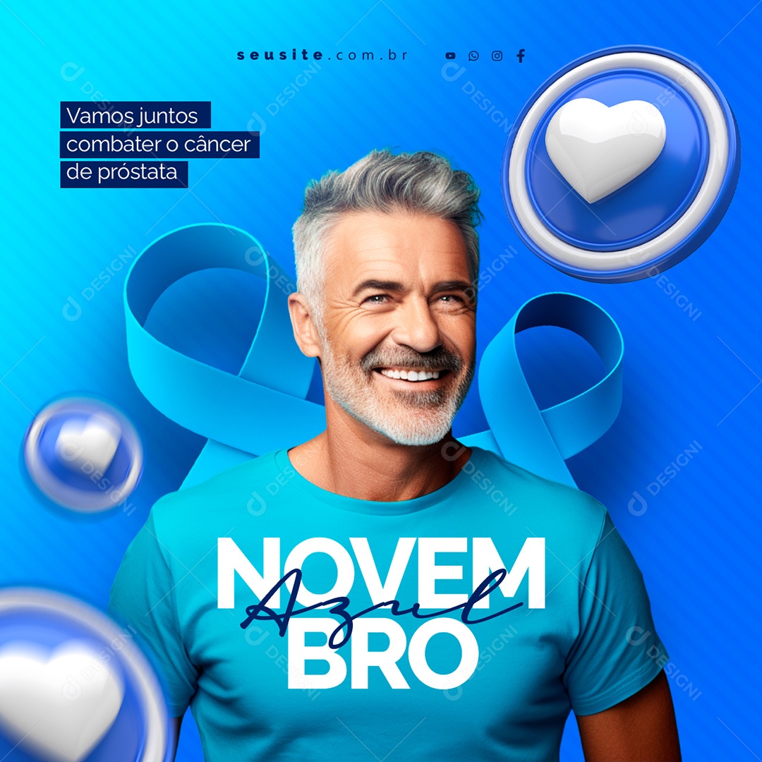 Novembro Azul Vamos Juntos Combater o Câncer de Próstata Social Media PSD Editável