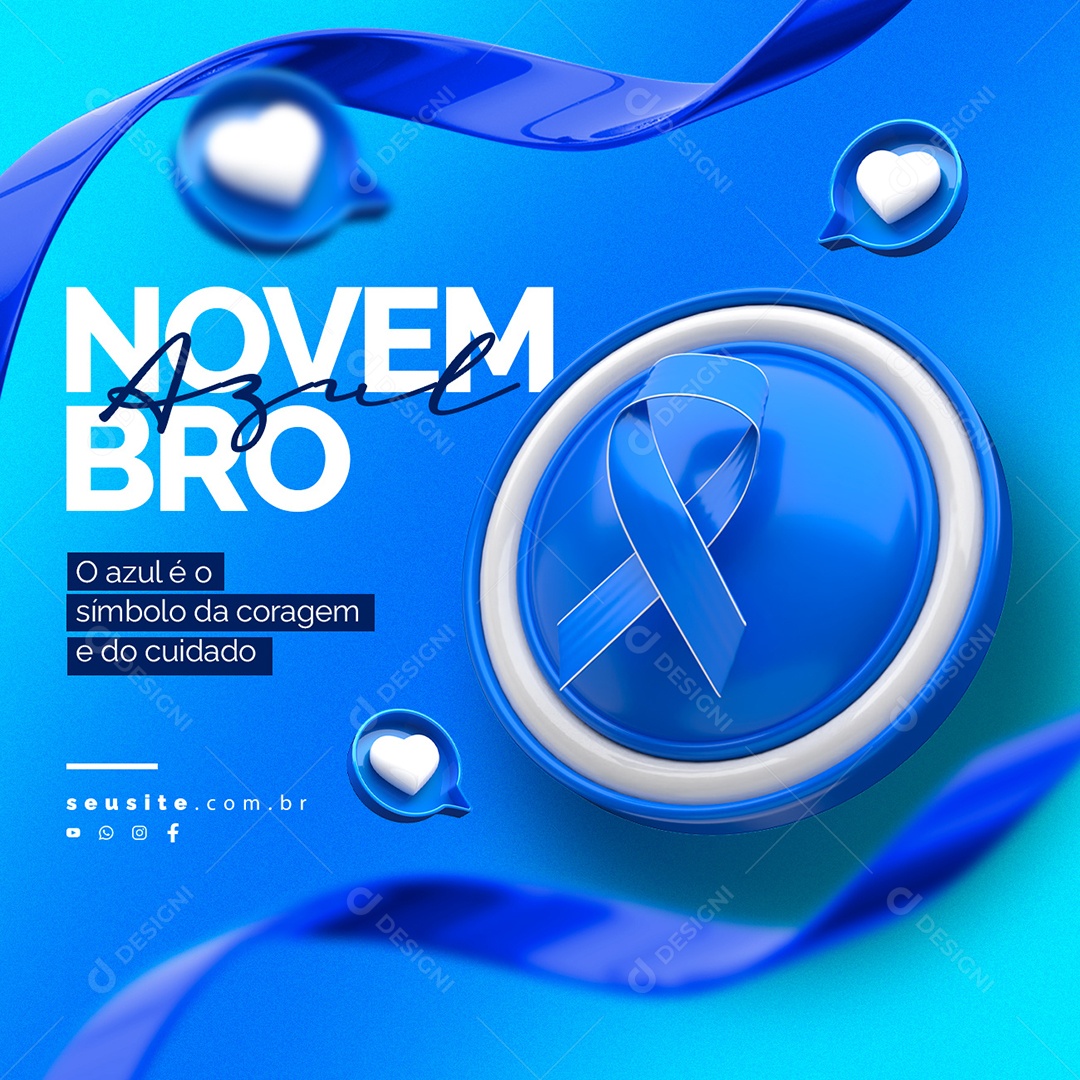 Novembro Azul O Azul é o Símbolo de Coragem e do Cuidado Social Media PSD Editável