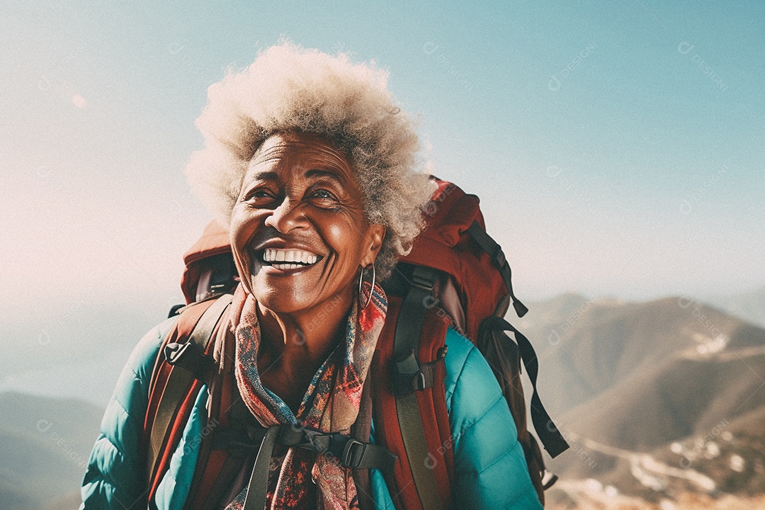 Velho andando no topo da montanha