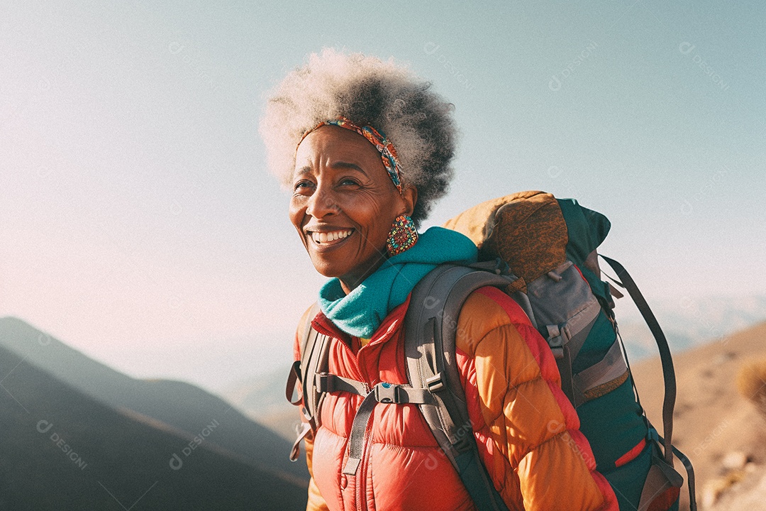Velho andando no topo da montanha