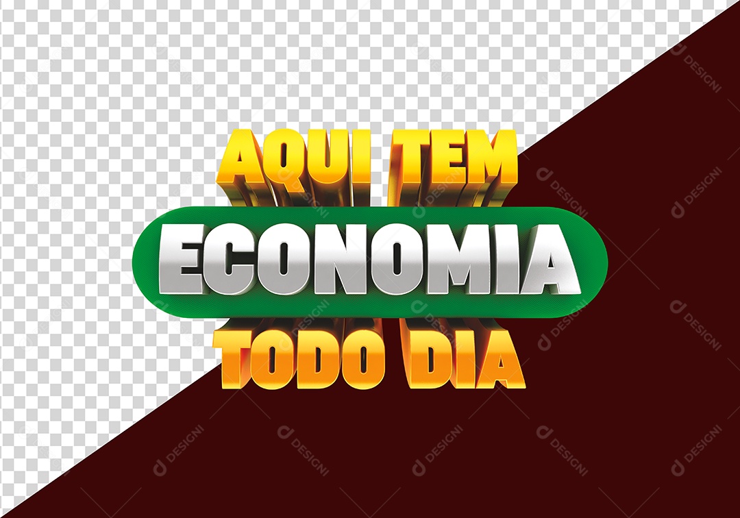 Aqui tem Economia todo Dia Selo 3D Dourado Verde para Composição PSD