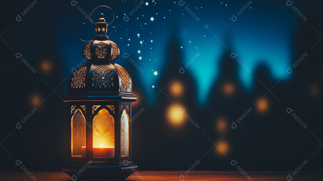 Lanterna árabe da ilustração do fundo da celebração do Ramadã