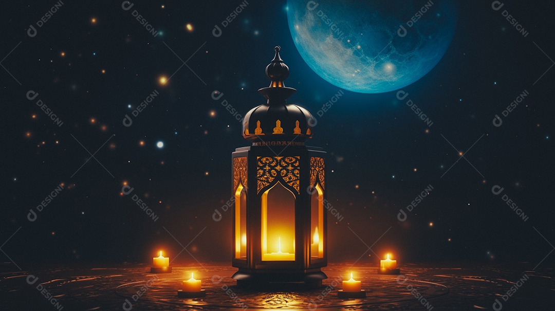 Lanterna árabe da ilustração do fundo da celebração do Ramadã