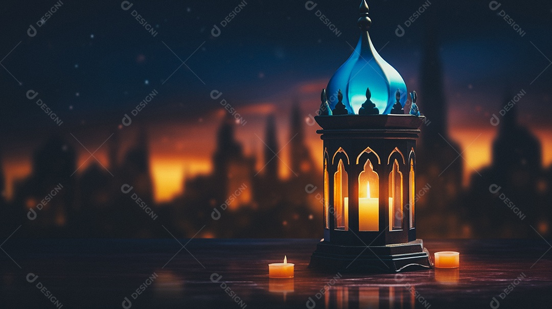 Lanterna árabe da ilustração do fundo da celebração do Ramadã