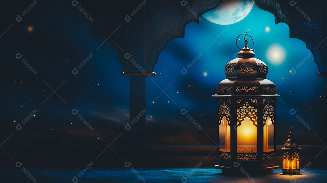 Lanterna árabe da ilustração do fundo da celebração do Ramadã