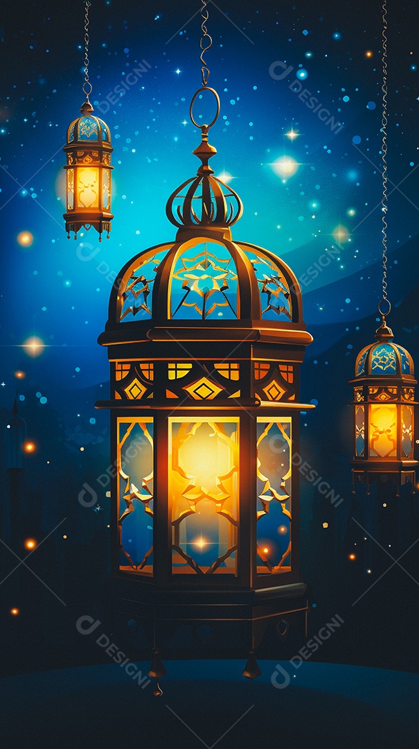 Lanterna árabe da ilustração do fundo da celebração do Ramadã