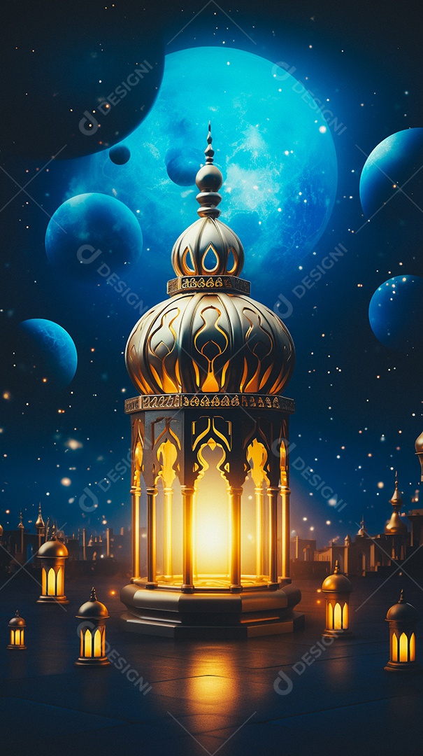 Lanterna árabe da ilustração do fundo da celebração do Ramadã