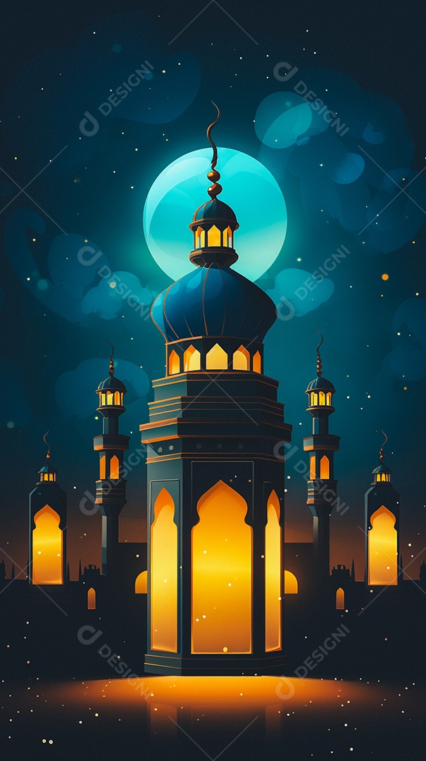 Lanterna árabe da ilustração do fundo da celebração do Ramadã