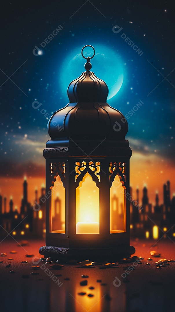 Lanterna árabe da ilustração do fundo da celebração do Ramadã