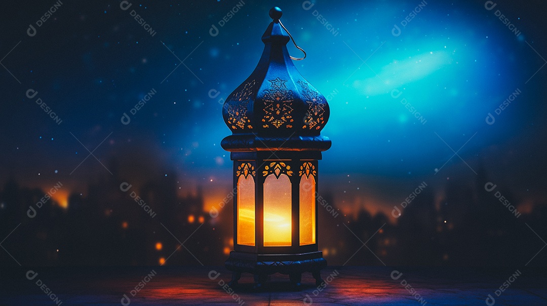 Lanterna árabe da ilustração do fundo da celebração do Ramadã