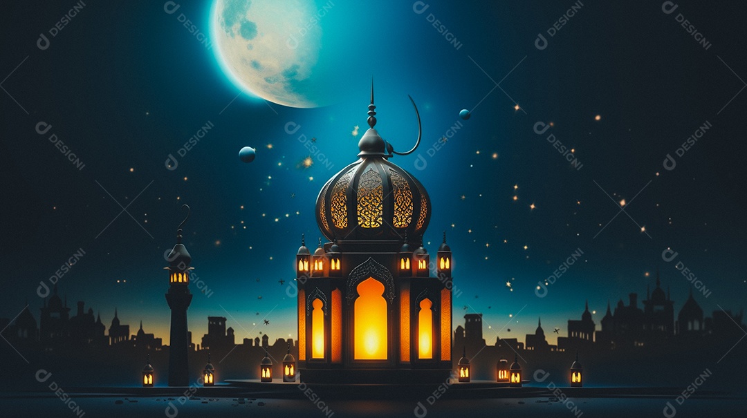 Lanterna árabe da ilustração do fundo da celebração do Ramadã