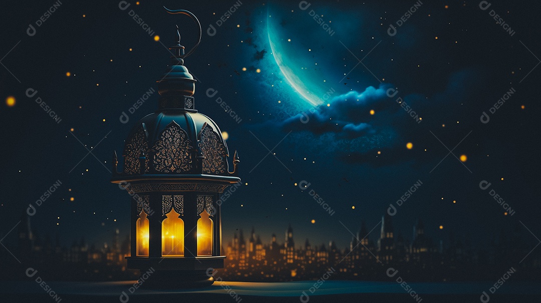 Lanterna árabe da ilustração do fundo da celebração do Ramadã