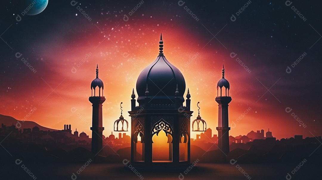 Lanterna árabe da ilustração do fundo da celebração do Ramadã