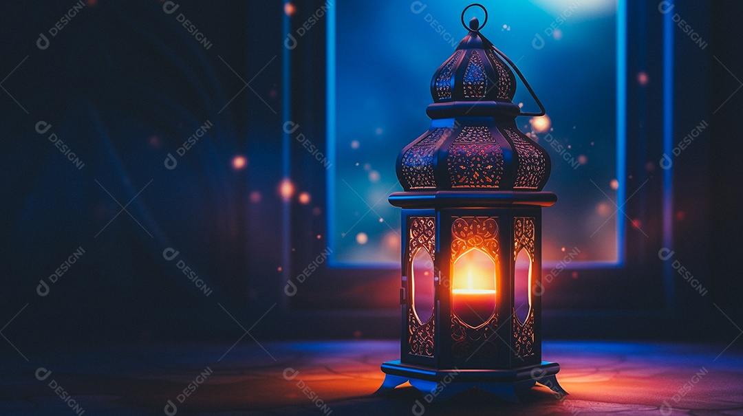 Lanterna árabe da ilustração do fundo da celebração do Ramadã