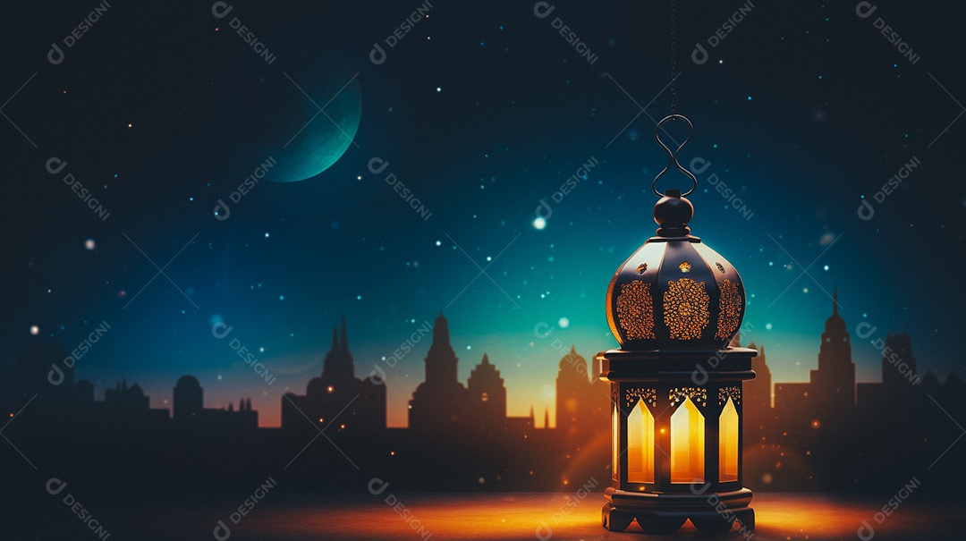 Lanterna árabe da ilustração do fundo da celebração do Ramadã