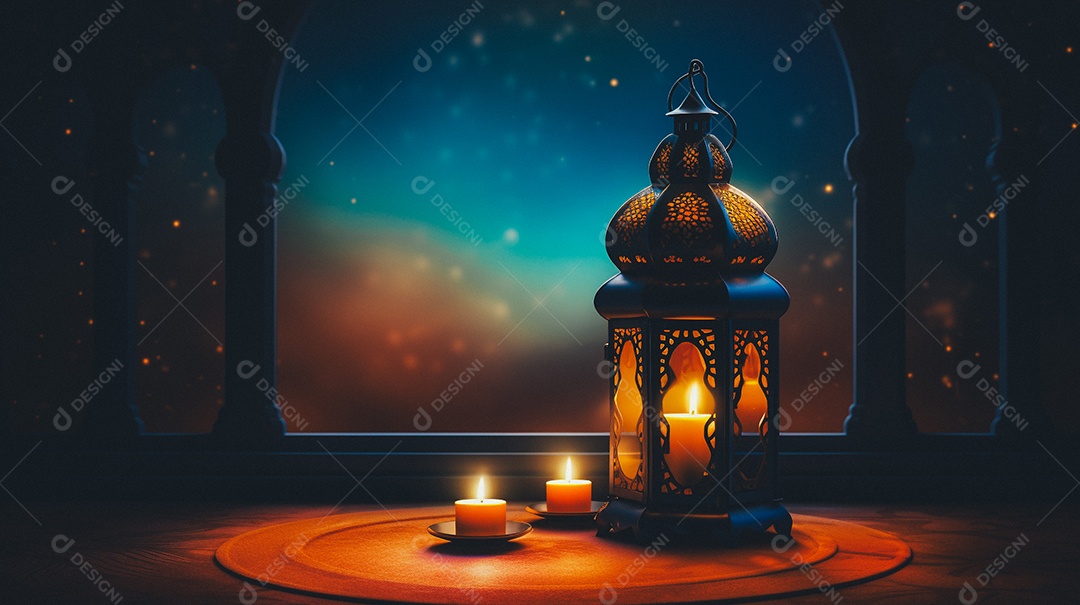 Lanterna árabe da ilustração do fundo da celebração do Ramadã