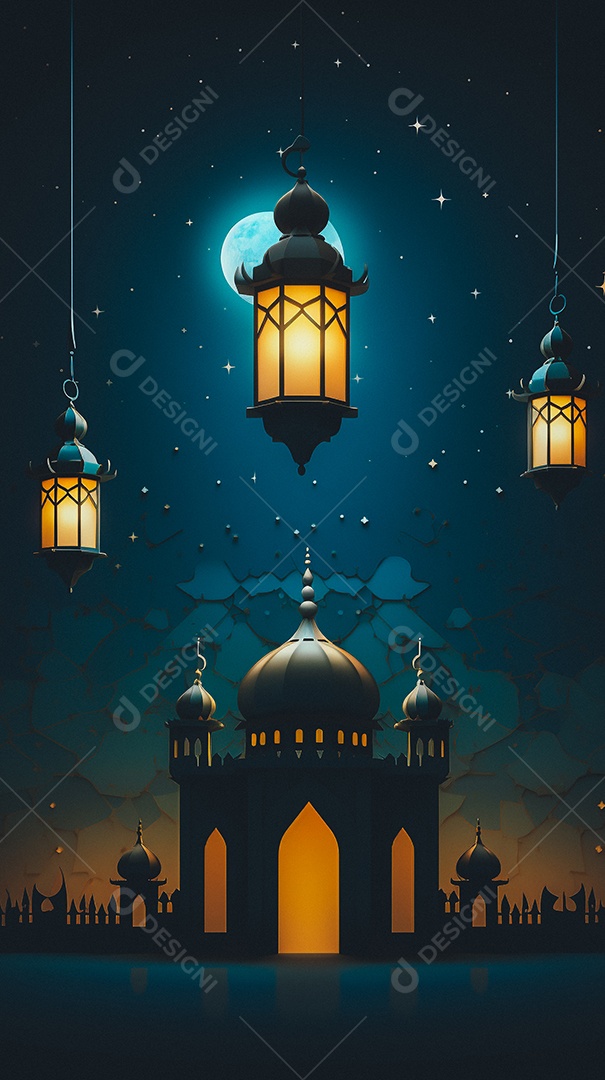 Lanterna árabe da ilustração do fundo da celebração do Ramadã