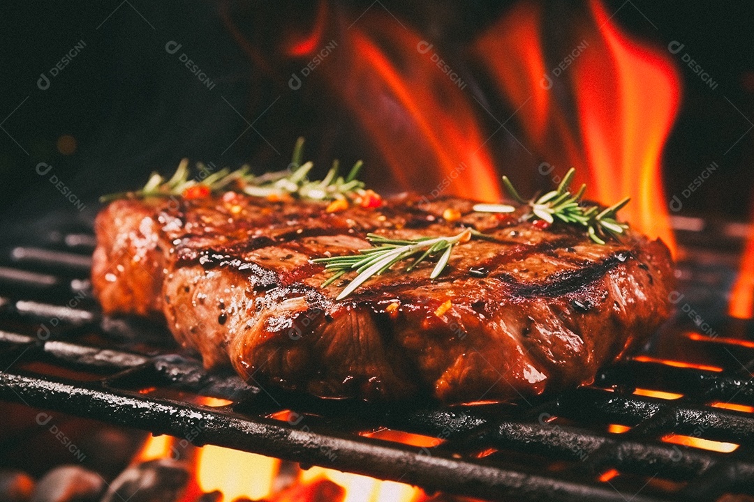 Bife sendo grelhado na churrasqueira