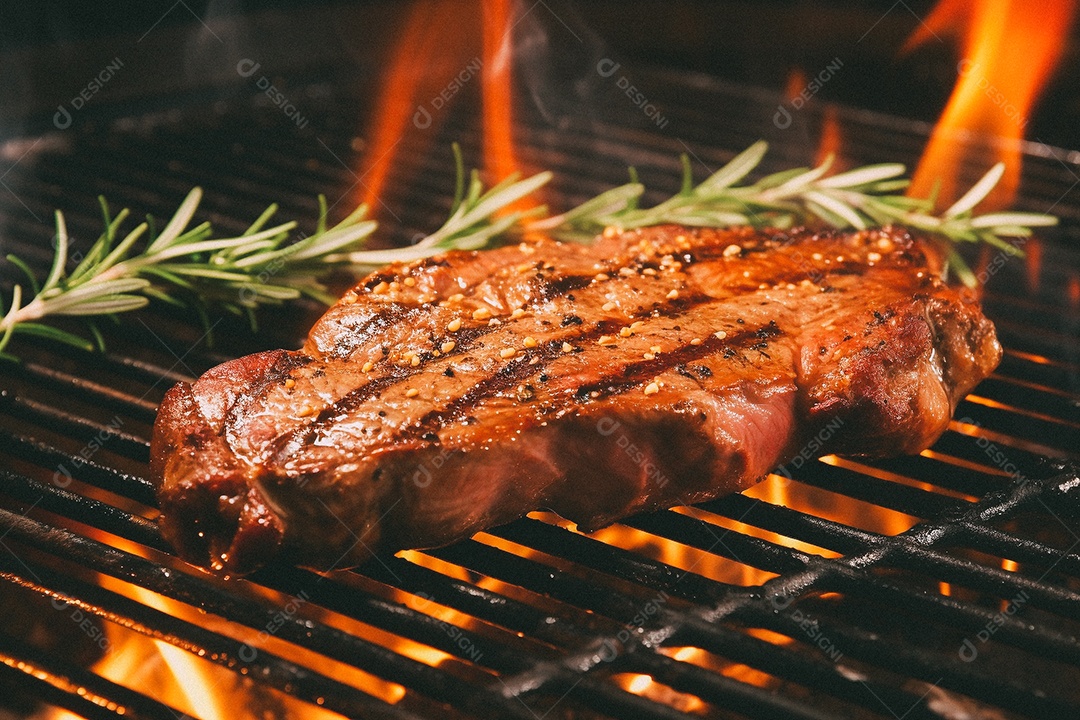 Bife sendo grelhado na churrasqueira