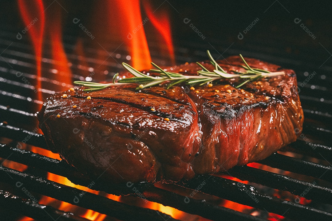 Bife sendo grelhado na churrasqueira